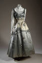 Sleeveless pale ice blue satin evening gown with 3D roses, pearls, rhinestones and metallic thr…