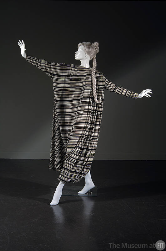 Floor length, long sleeve black and white horizontal striped tent dress