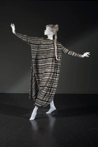 Floor length, long sleeve black and white horizontal striped tent dress