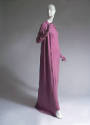 Purple floor length dress, long sleeve floor length sweater and matching gloves