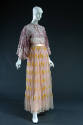 Dress with pink and off-white peasant style long sleeve top and yellow, pink and blue floral fl…