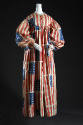 Floor length American flag print long sleeve dress with four gold button closure