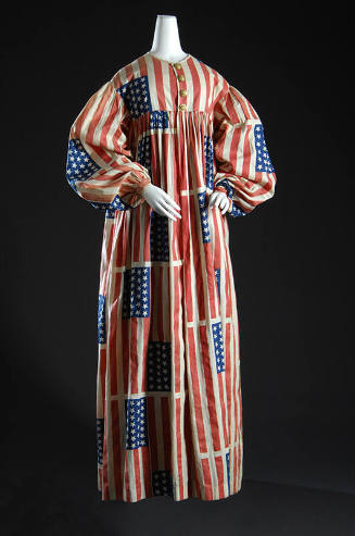 Floor length American flag print long sleeve dress with four gold button closure