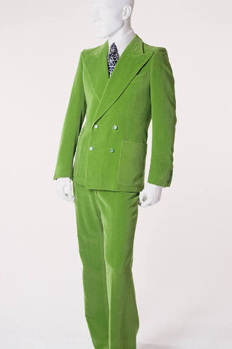 Bright green velvet double-breasted wide lapel jacket and pants 