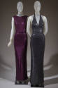 Left: Purple fully sequinned sleeveless floor length dress 
Right: Gray fully sequinned halter…