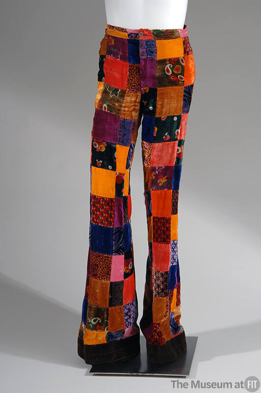 Multicolor velvet patchwork high wasit flare leg pants