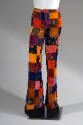 Multicolor velvet patchwork high wasit flare leg pants