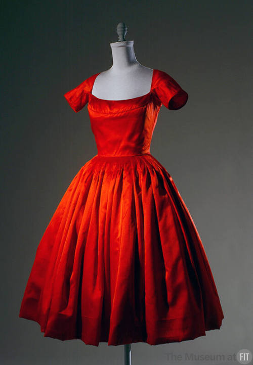 Red silk satin cocktail dress with cap sleeves