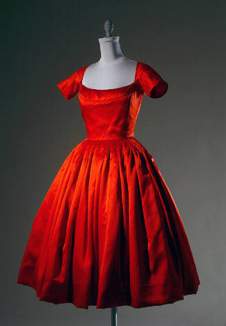 Red silk satin cocktail dress with cap sleeves