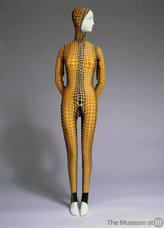 Speed racer style jumpsuit with hood and printed pixel optical effect design in gold, olive, pu…