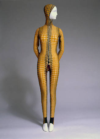 Speed racer style jumpsuit with hood and printed pixel optical effect design in gold, olive, pu…