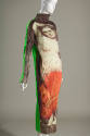 ¾ view of pleated column dress showing neon green back