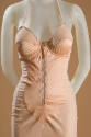 Light pink corset style dress with underwire bra, topstitched inset on bodice and zip front