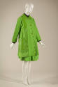 Green long sleeve jacket with leather collar, stripe and large patch pocket, brass buttons and …