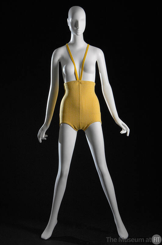 Yellow and white windowpane high wist monokini