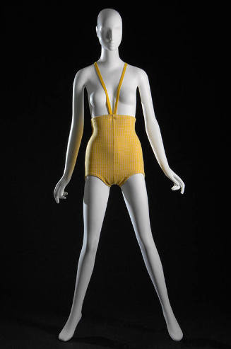 Yellow and white windowpane high wist monokini