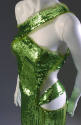 Acid green asymmetrical, cut out dress made of sequins