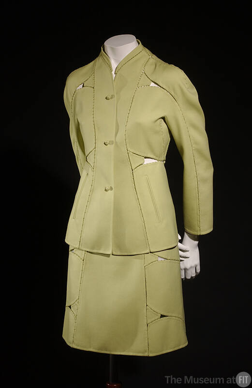 Chartreuse green double faced suit: princess line jacket and skirt