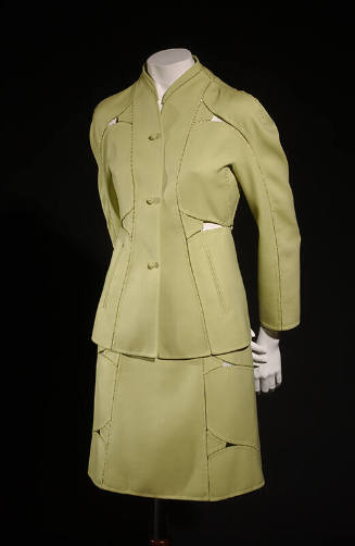 Chartreuse green double faced suit: princess line jacket and skirt