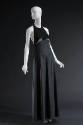 Dress with black halter top with rhinestones and grey floor length skirt 