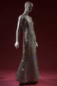 Crystal rhinestone sleeveless evening gown with scoop neckline and floor length flared skirt