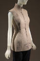 Beige linen sleeveless tunic/jacket molded like a dress form with stand collar and full length …
