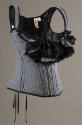 Grey wool corset with shouder straps and black lace trim 