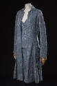 Matching blue wrap top, skirt and knee length coat with allover floral beaded embroidery