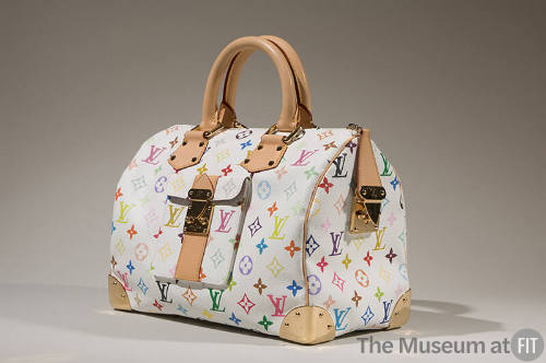 White multicolor LV monogram satchel handbag with tan leather handles and gold locks