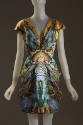 Above-the-knee multicolor reptile patterned photo print dress with cap sleeves