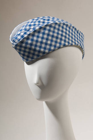 Military style blue and white cotton gingham hat 