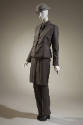Grey wool suit with matching double-breasted jacket, shirt and tie, to-the-knee shirt, pants an…