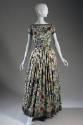 Light green floor length dress with multicolor and gold metallic embroidery, short sleeves and …