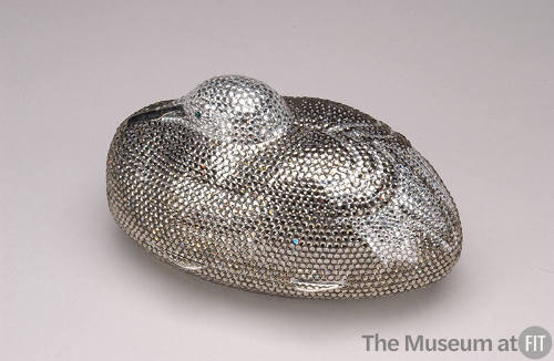 Small duck shaped handbag covered in rhinestones