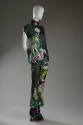 Ensemble of green, yellow and purple fairies and floral print short sleeve blouse with flared t…
