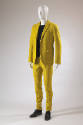 Yellow wool suit with long sleeve jacket with flap pockets and matching slim pants