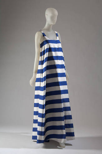 Blue and white horizontal striped floor length tank top tent dress
