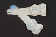 Light blue gloves with blue palms and long cuffs shirred in three rows