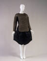 Taupe fitted jacket with peplum panel and wide, knee length black culottes