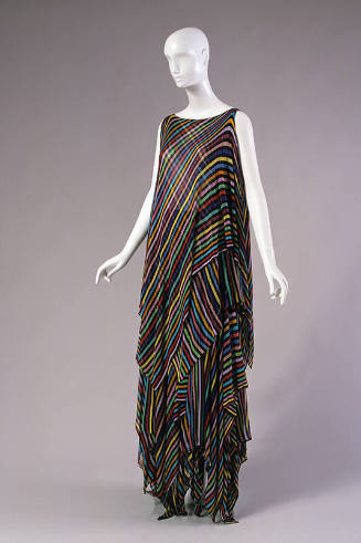 Multicolor diagonal striped sleeveless tunic with handkerchief hem and ankle length skirt