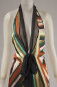 Halter plunging v-neck scarf dress with geometric signature print of overlapping striped triang…
