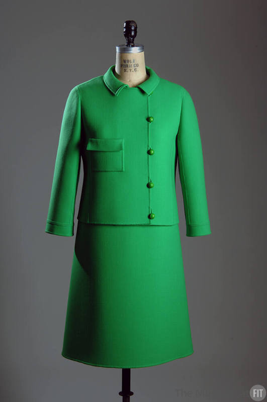 Bright green double faced jacket and matching dress