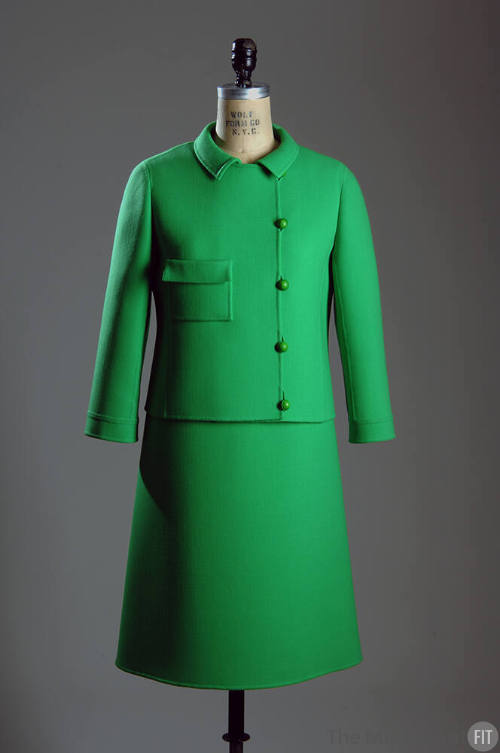 Bright green double faced jacket and matching dress