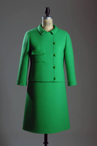 Bright green double faced jacket and matching dress