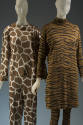 Ivory giraffe printed pajama top and bottom, tiger print long sleeve tunic and tights
