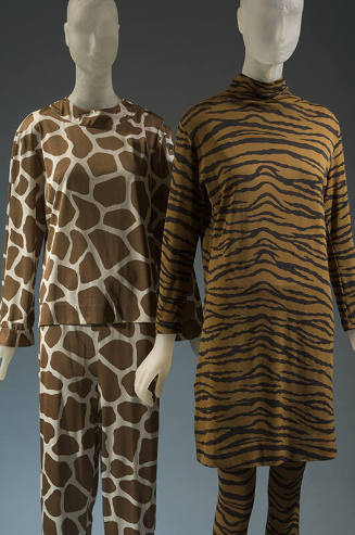 Ivory giraffe printed pajama top and bottom, tiger print long sleeve tunic and tights