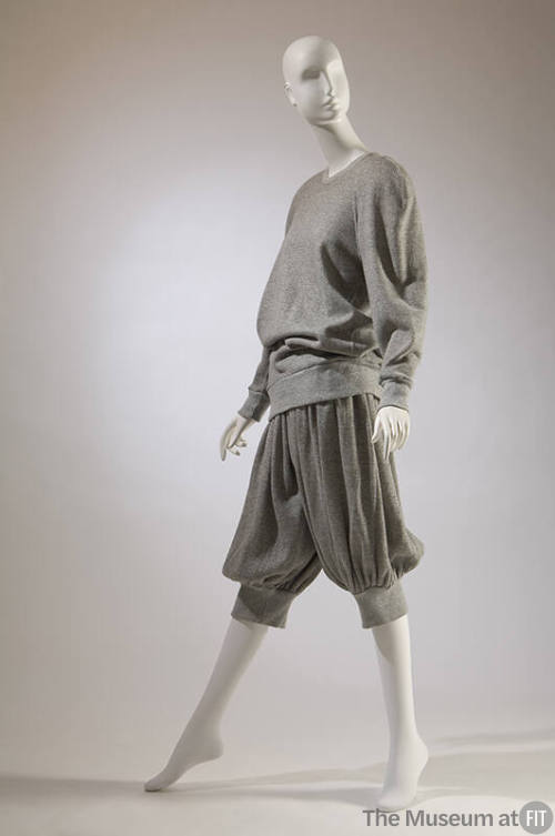 Grey heathered sportswear set of oversize fleece tunic and matching knee length knickers