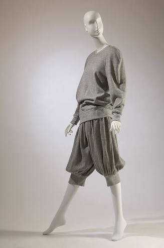 Grey heathered sportswear set of oversize fleece tunic and matching knee length knickers