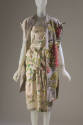 Floral print silk sleeveless dress with with sleeveless pink and green floral beaded button fro…