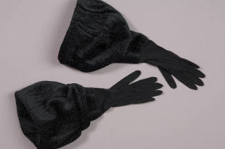 Black silk elbow length gloves with wide chenille gauntlet